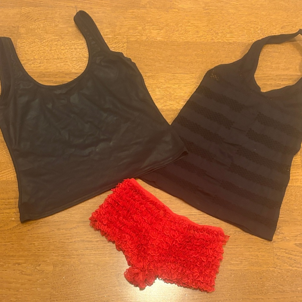 Women's Black Tank & Red Ruffle Shorts Set - Unbranded